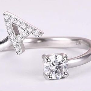 A-Z Letter Silver Color Metal Adjustable Opening Ring Initials Rings